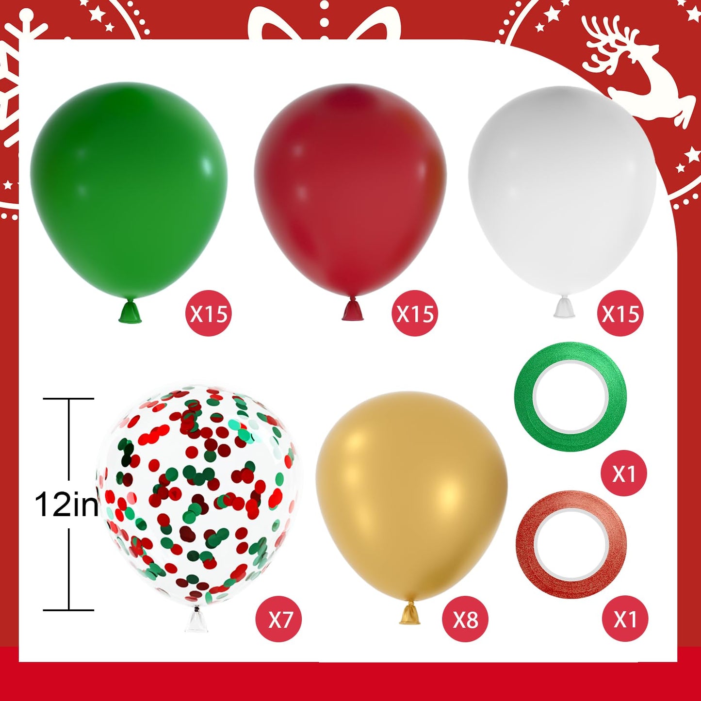 NACHLYNN 60 Pack Red and Green Christmas Confetti Latex Balloons 12 Inches for Christmas Birthday Baby Shower Party Decorations