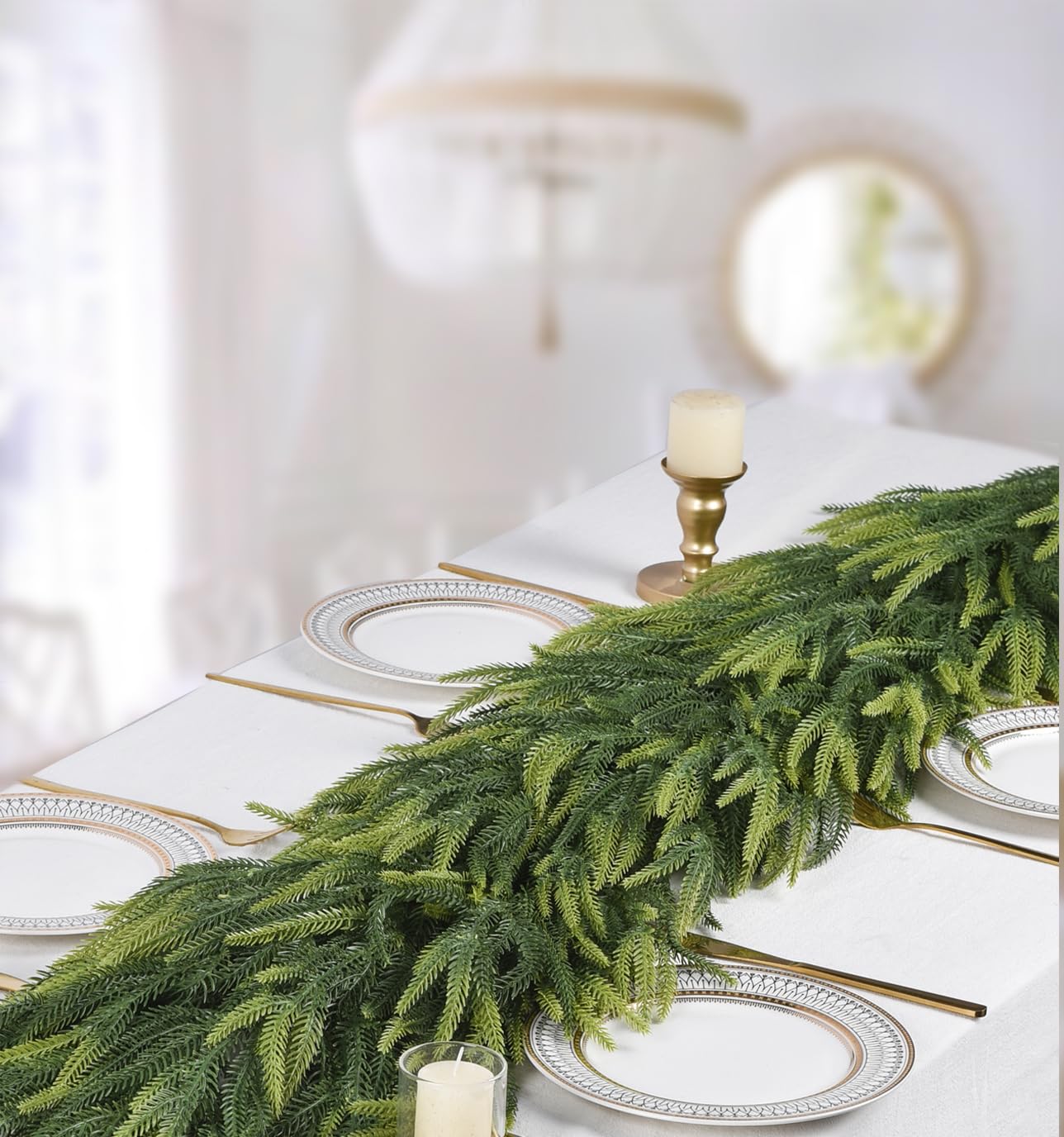 Lvydec Christmas Norfolk Pine Garlands, 6ft Real Touch Artificial Pine Garlands Greenery Faux Cedar Garland for Mantle, Holiday Indoor Outdoor Fireplace Winter Decor