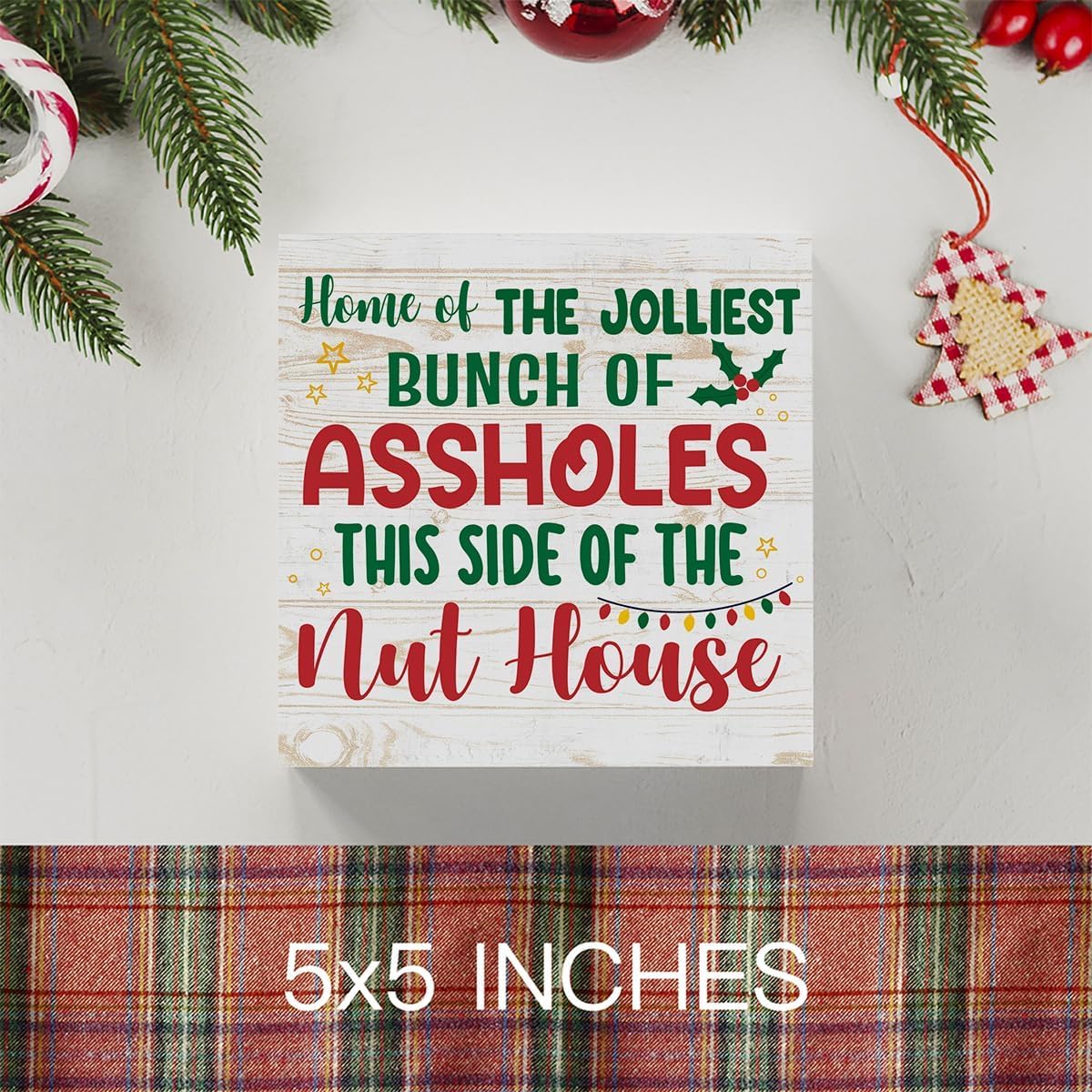 Christmas PVC Desktop Decorative Signs & Plaques, Ideal for Birthday, Housewarming, Thanksgiving Holiday Gifts, Adds A Festive Touch To Any Home or Office Decor (Red and green letters)