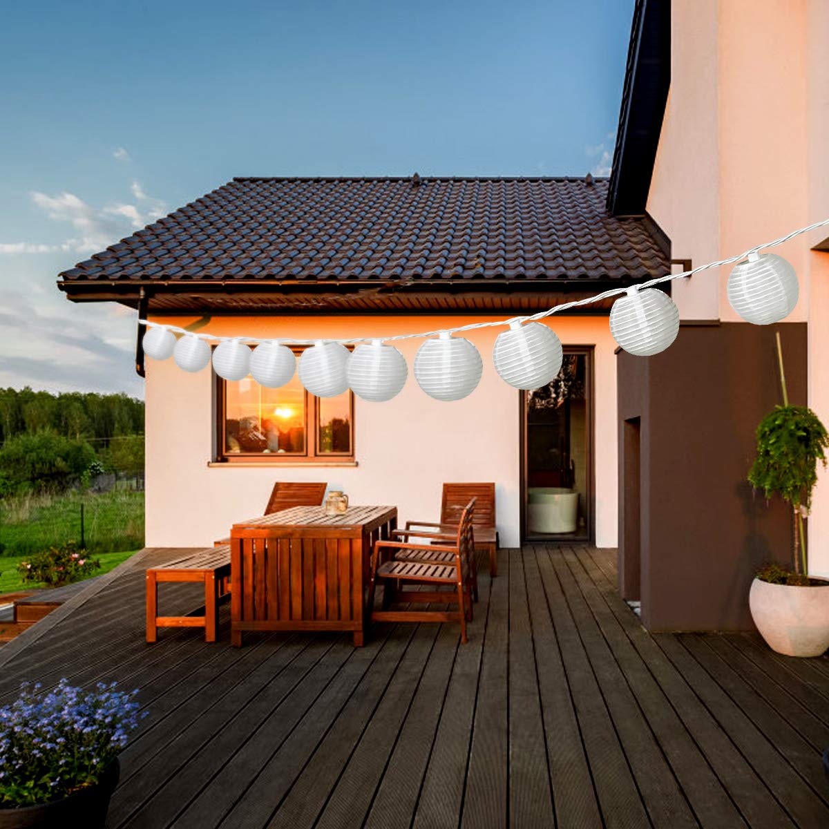 TIGOMOOV 10 White Nylon Lantern String Lights, 120V Plug in, 9.83FT White Wire, Waterproof Indoor Outdoor Hanging Fairy Lights for Patio, Garden, Bedroom, Wedding, Party and Christmas Holiday Decor