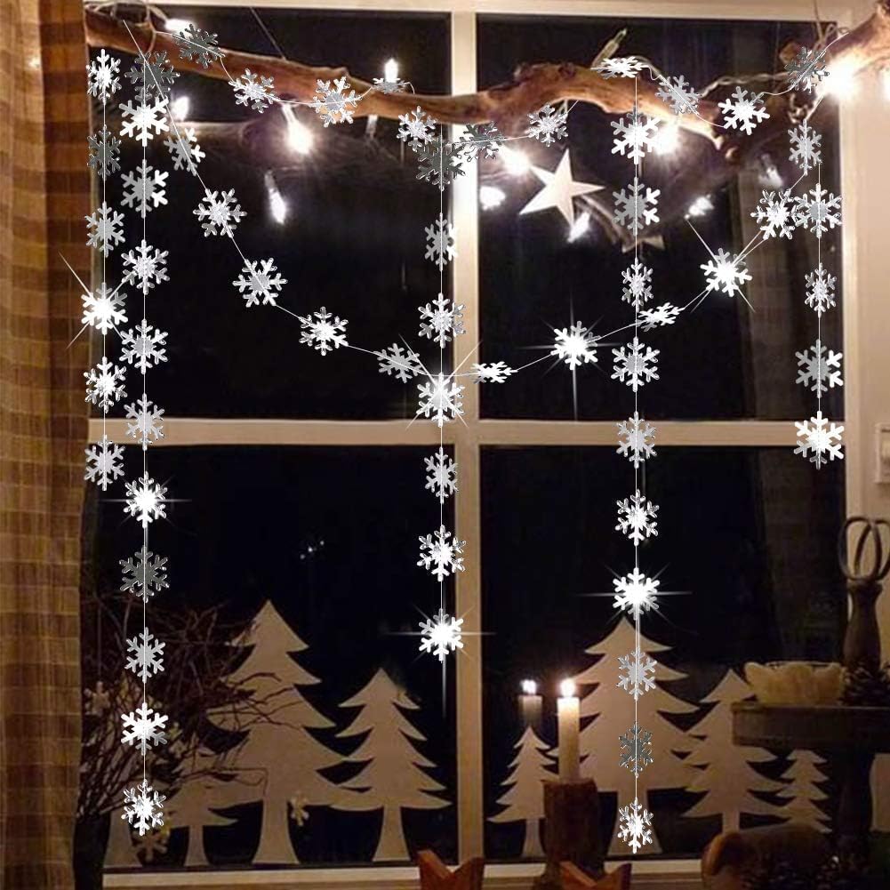 Cheerland Clearance Winter Wonderland Silver Snowflakes Decorations Hanging Christmas Garland for Onederland New Year Office Dorm Hanukkah Holiday Bridal Shower Winter Ceiling Decor Xmas Backdrop