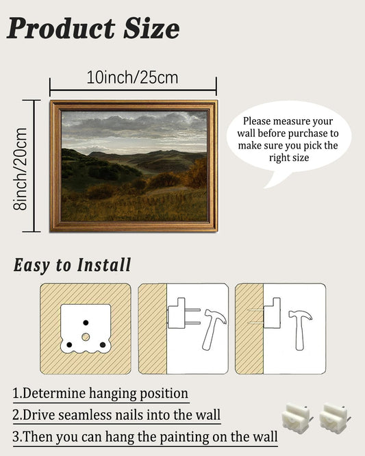 KBKBART Gold Framed Vintage Landscape Wall Art Home Decor, Retro Mountain Vintage Painting Prints, Moody Countryside Farmhouse Landscape Wall Decor, Canvas Wall Art for Living Room Bedroom Home Bathroom Decor(8"x10")