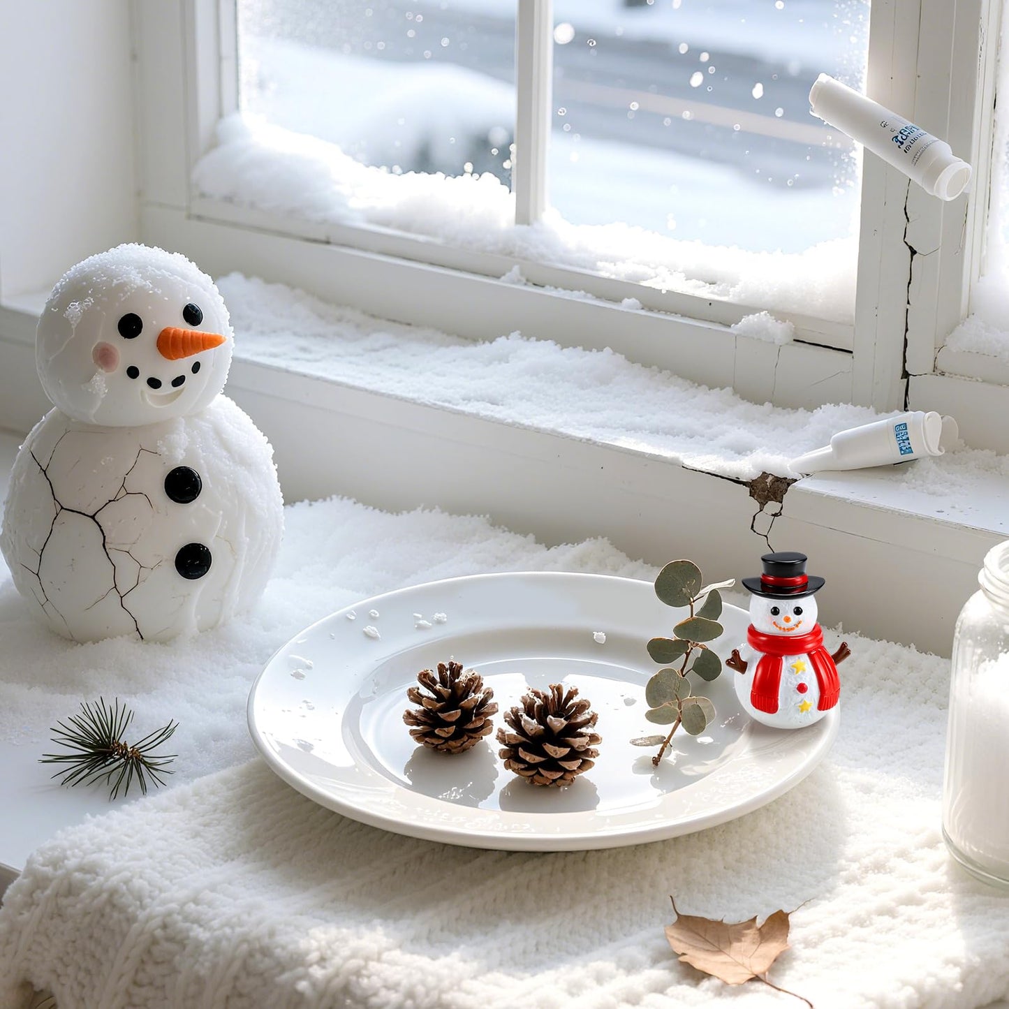 Threehoney Snowman Mini Resin Decorations for Plate Tiny Winter Snowman Decor Hand Painted Festive Holiday Gifts Christmas Party Small Decorative Tabletop Centerpiece Home Office