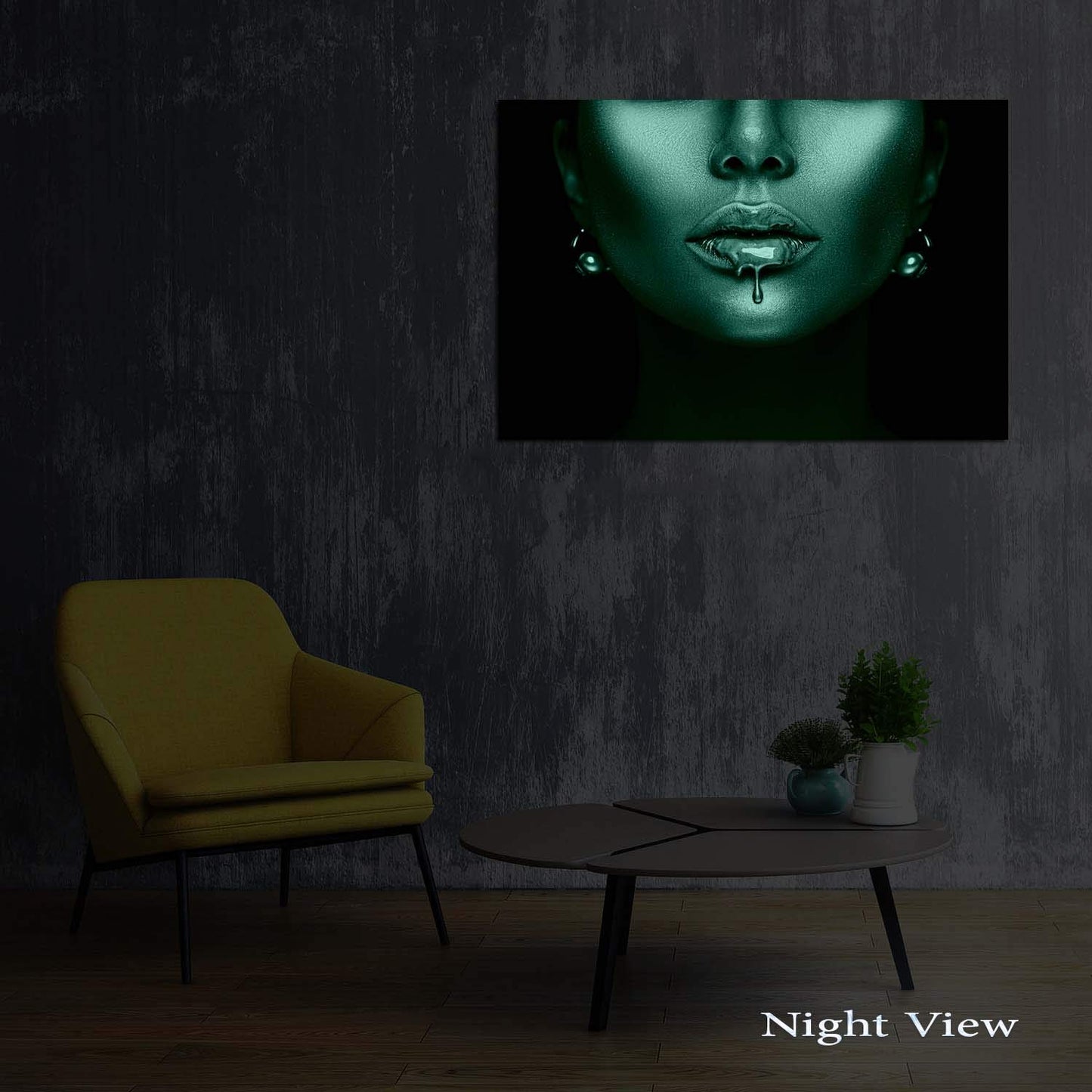 Startonight Acrylic Glass Wall Art - Portrait in Blue and Metallic Gold Decor - Glossy Artwork 24" x 36" Home Decor Ready to Hang