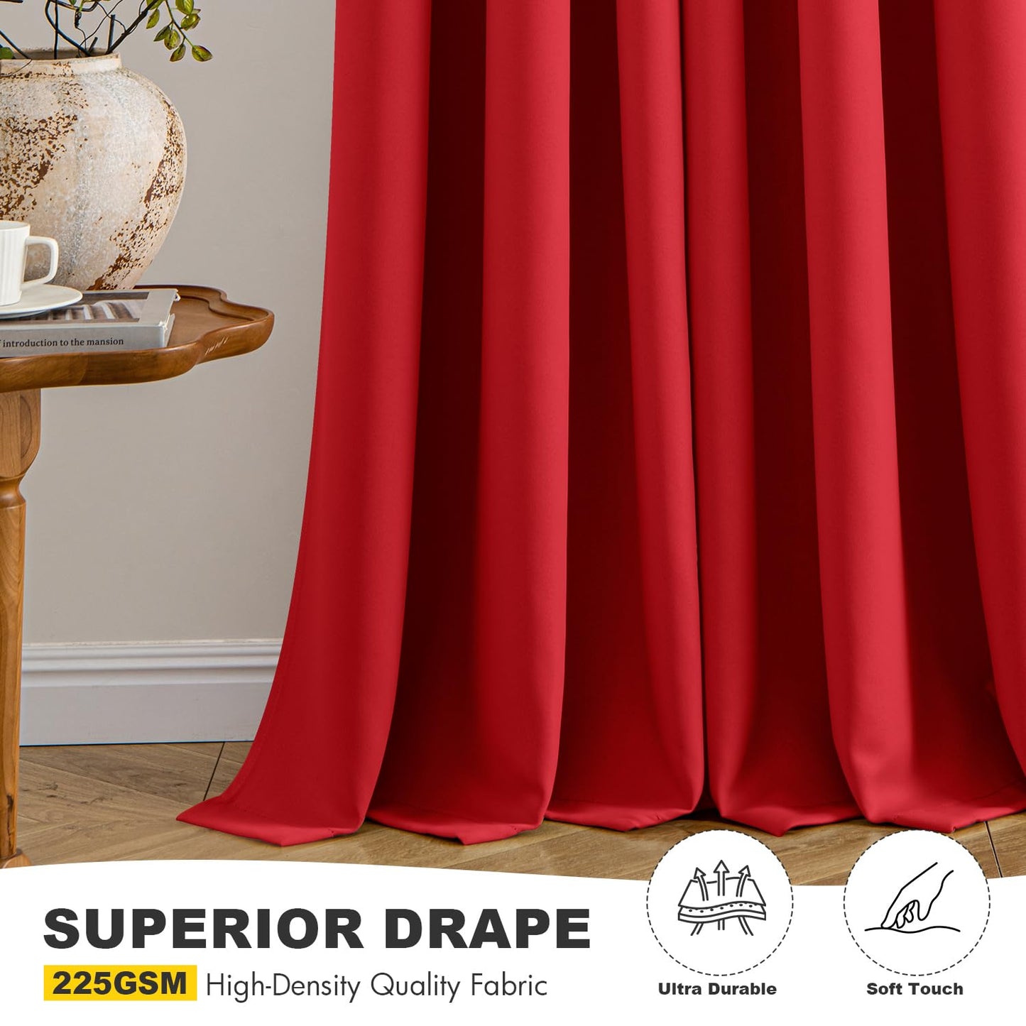 MIULEE Christmas Red Blackout Curtains for Bedroom Living Room 63 Inches Long 2 Panels, Thermal Insulated Room Darkening Drapes Grommet Noise Reducing Light Blocking Window Treatments 40x63 Inch