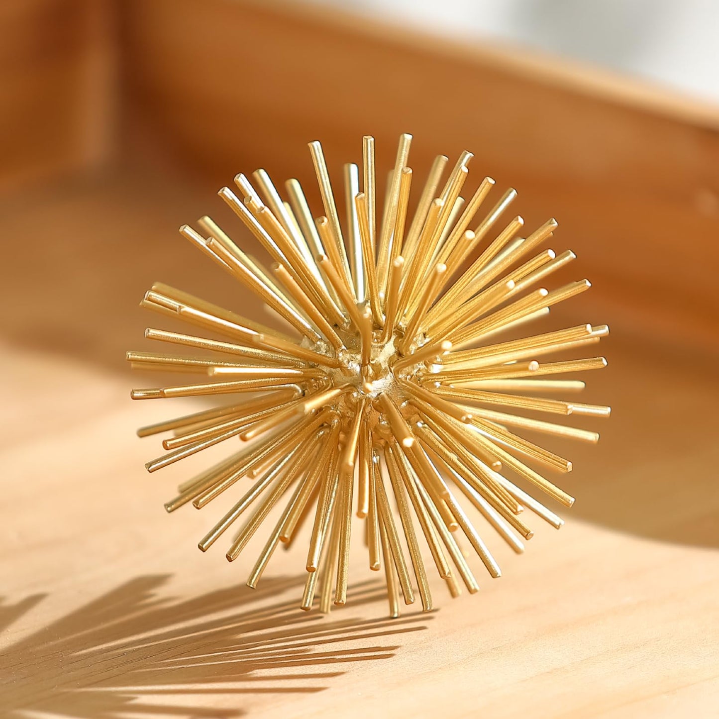 MOCOME Gold Sphere Decor, Metal Gold Starburst Tabletop Sculpture Decor, Modern Metal Starburst Centerpiece, Spike Ball Decoration for Home Decor
