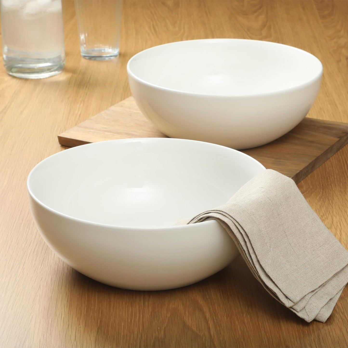 Gibson Home Extra Large Serving Bowls Set of 2-100 oz 10-Inch White Porcelain Salad Bowl Set, Stackable Ceramic Kitchen Bowls, Dishwasher & Microwave Safe