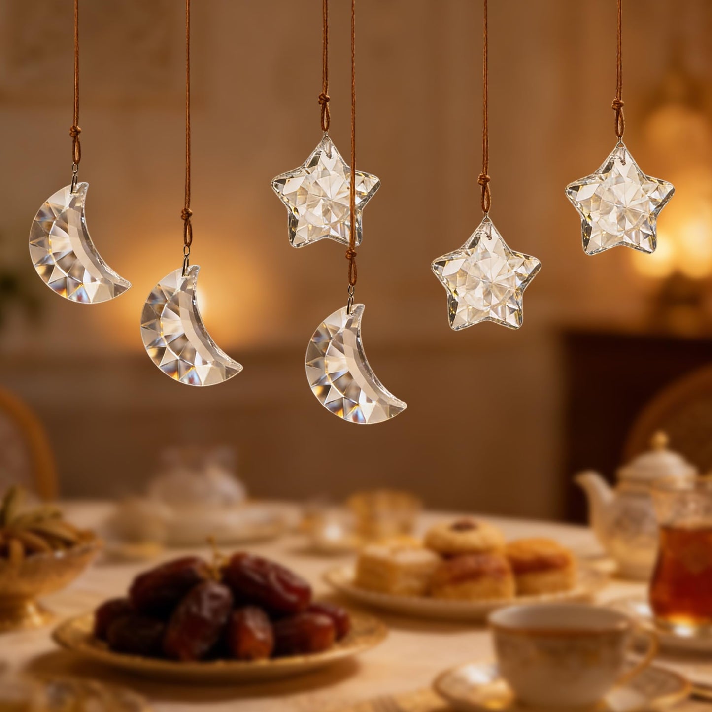 LOULIQIGIFT 12pcs Glass Star and Moon Ornaments Clear Hanging Crystal Prisms Ornaments for Chandelier Parts Home Office Window Decor for Mother's Day Birthday Party