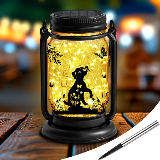 Dog Hanging Mason Jar Solar Lights, Labrador Retriever Solar Lanterns 3-in-1 Outdoor Waterproof, Birthday Gifts for Women Mom Mother's Day Dog Lover, Garden Decor for Patio Yard Balcony Decoration