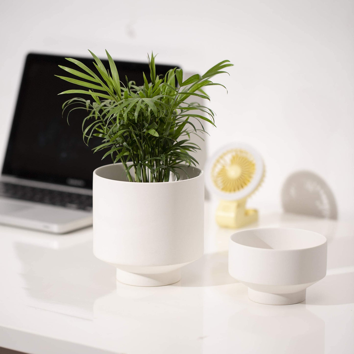 UBEE Plant Pot for Indoor Plants | 5.43 + 4.61 Inch Ceramic Flower Pot | Small Planter Pots with Drainage Hole and Saucer for Herb, Cactus and Orchid, 2 Set, White