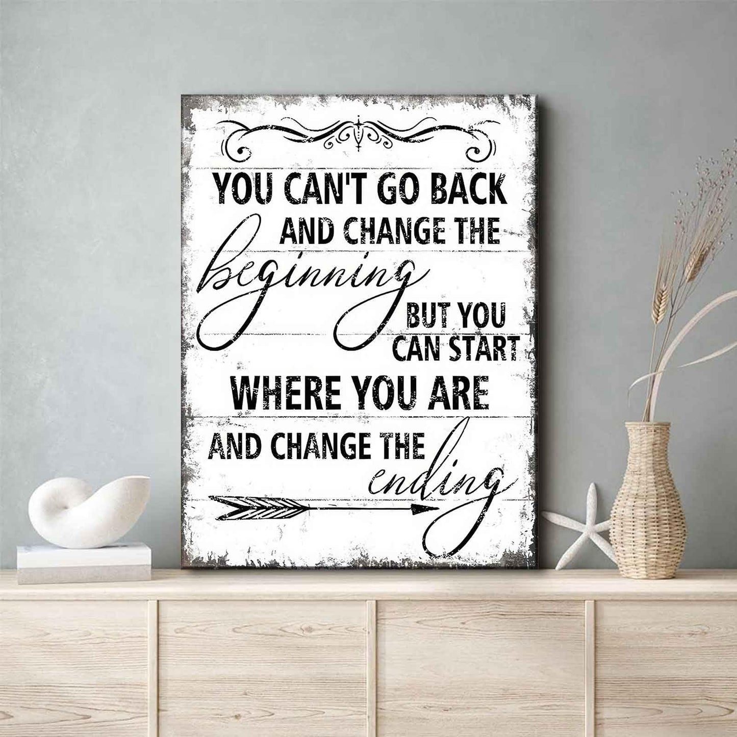 Inspirational Canvas Wall Art You Can't Go Back and Change The Beginning painting Decor Pictures Motivational Positive Quotes Posters Prints for Bedroom Office Living Room Home Decoration