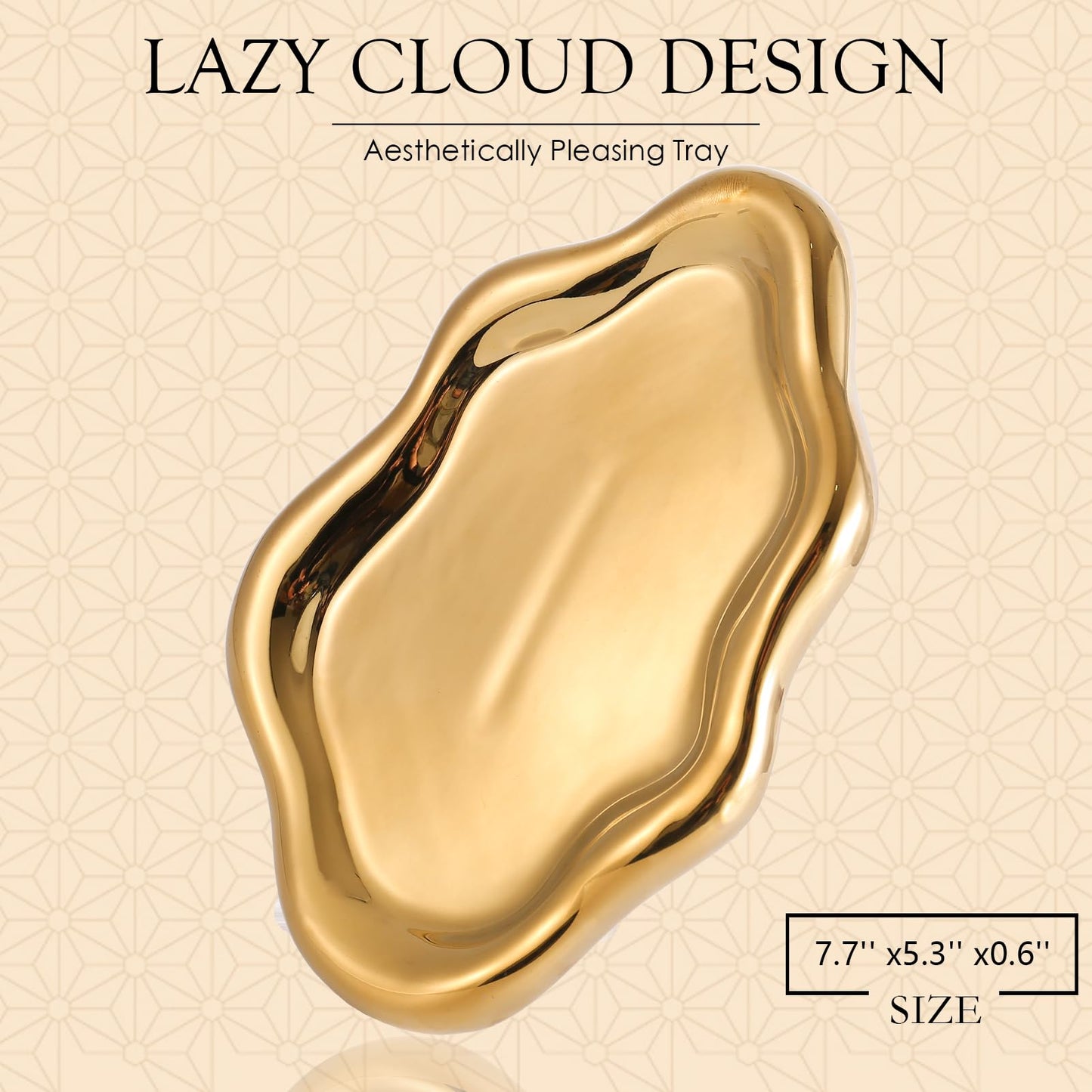 CCINPPY Ceramic Jewelry Tray Trinket Dish, Decorative Cloud Vanity Key Tray for Women, Ring Holder Dish, Cute Jewelry Plate Bowl Room Decor Aesthetic, Gold, Medium