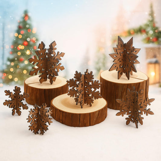 Bucherry 12 Pcs Winter Wooden Snowflake Table Decor 3D Snowflake Tabletop Centerpieces Winter Wonderland Table Signs for Christmas Holiday Farmhouse Home Supplies