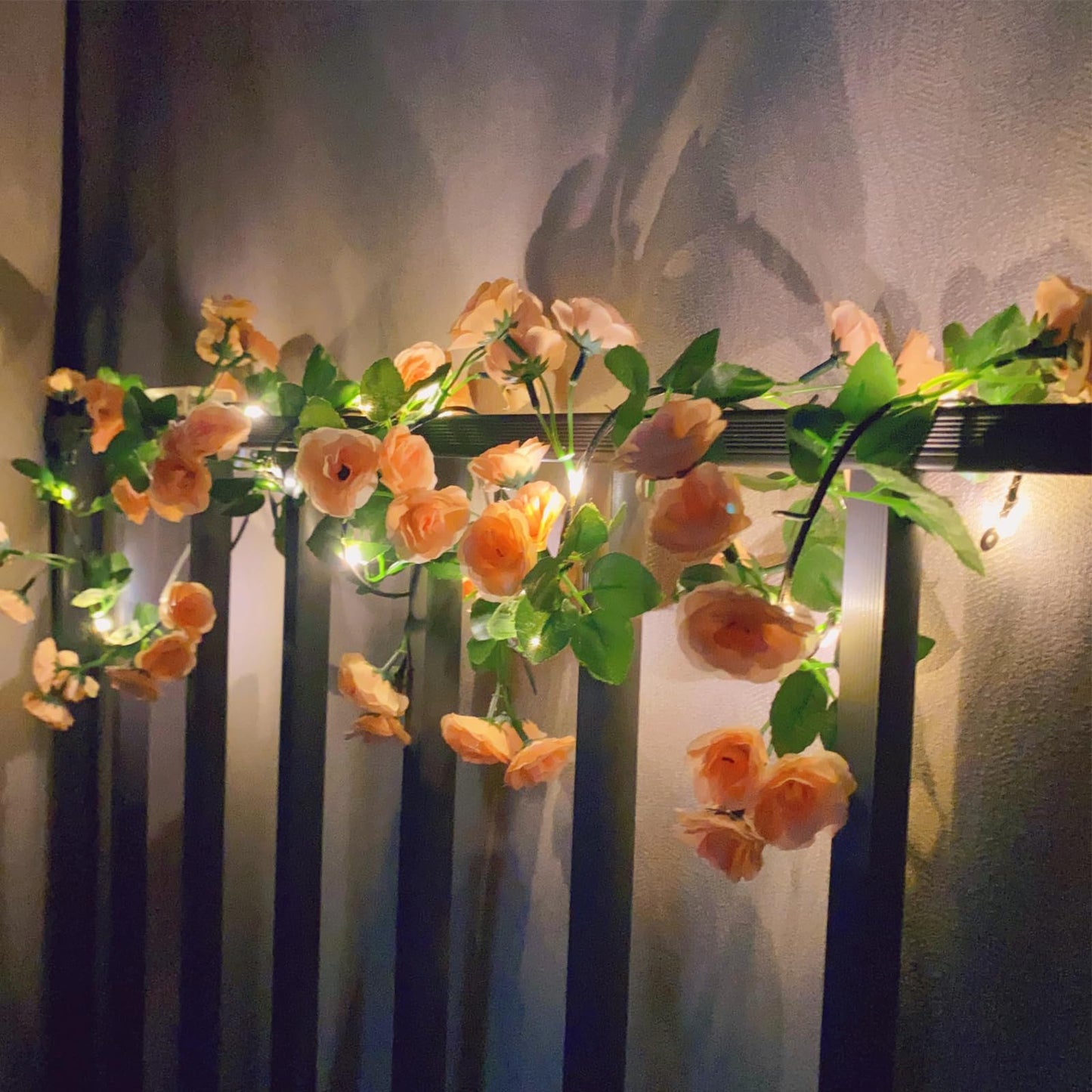 Fielegen Artificial Flower Garland with 20 LED String Lights, 6FT Hanging Rose Flower Vine Garland Decorations for Garden Wedding Flower Table Decor Birthday Party Indoor Bedroom Wall Room