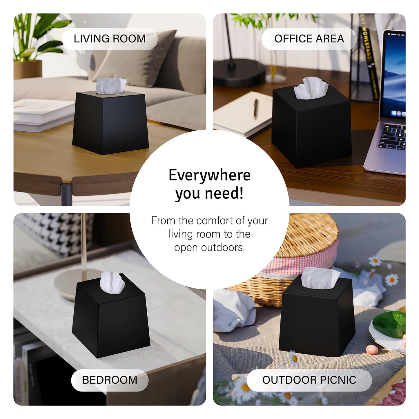 Creative Scents Black Tissue Box Cover Square - 1 Pack Plastic Cube Tissue Holder Dispenser - Decorative Facial Tissue Box Holder for Living Room, Office Desk - Vanity Countertop (5.5" x 5.5" x 5.6")