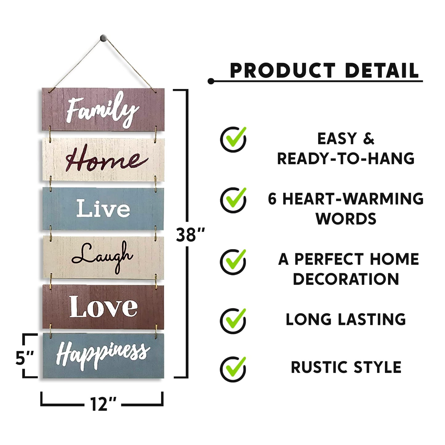 Hanging Wall Decor Sign - Welcome Vertical Wall Art Decorations, Rustic Home Accessories for Living Room, Bedroom, Family, Dining, and Kitchen, Outdoor Signs for House, Live, Laugh, Love Plaques
