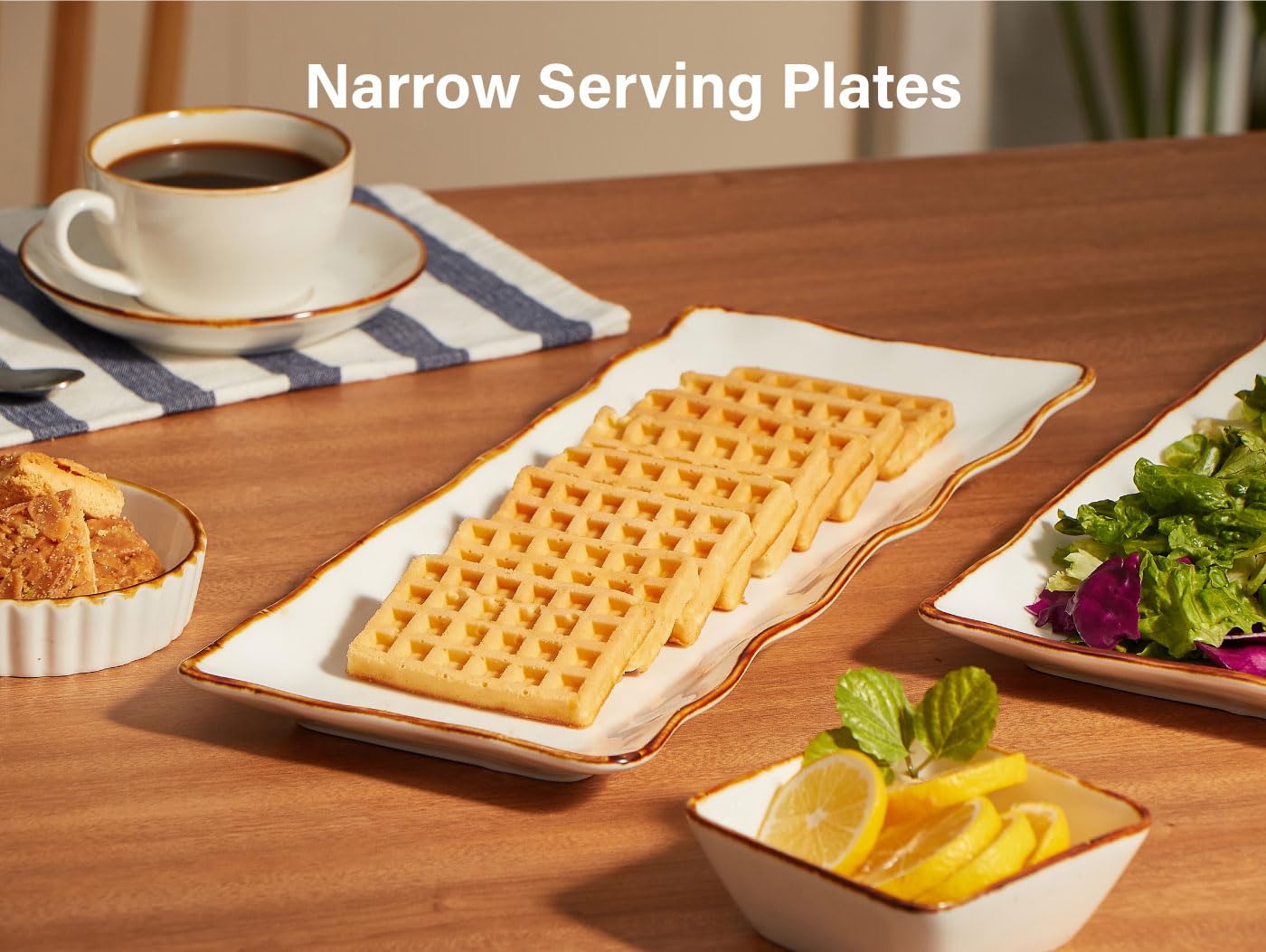 ONEMORE Large Serving Platters, 15 inch Serving Plates Set of 2, Ceramic Platters for Serving Food, Oven Safe Serving Trays and Platters for Entertaining Party, Creamy White