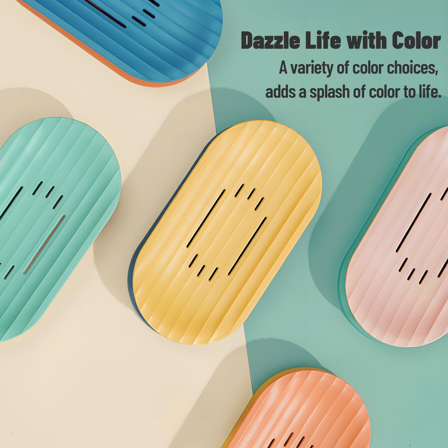 Shaineko Self-Draining Soap Dish for Shower - Bar Soap Holder with Drainage Holes, Wall Mounted, Non-Slip Weighted Base, Removable Tray for Bathroom Sink or Shower Ledge(Green & Pink)