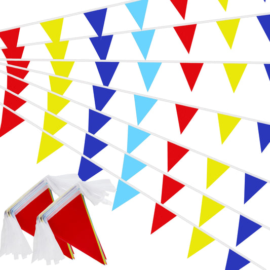 Red Yellow and Blue Pennant Banner String DIY Triangle Garland Flags for Kids Birthday Baby Showers Carnival Clown Operations Outdoor Garden Festivals School Events Weddings Picnics 66Ft 64Pcs