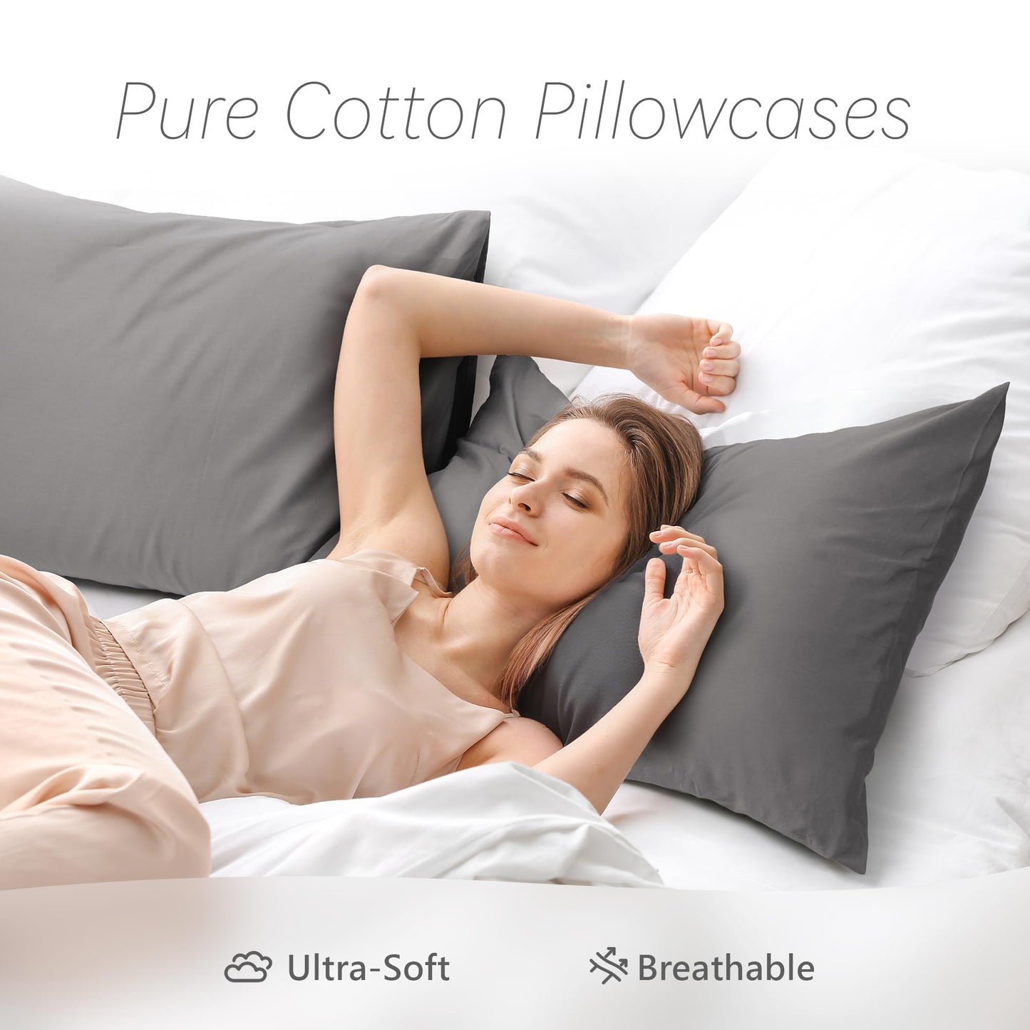 Hzesyd Queen Size Pillowcase Set - 500 Thread Count, 100% Cotton Sateen, 20" x 30" Set of 4 Pillow Covers, Cooling, Breathable, Soft for Ultimate Sleep Pillows Not Included Gray