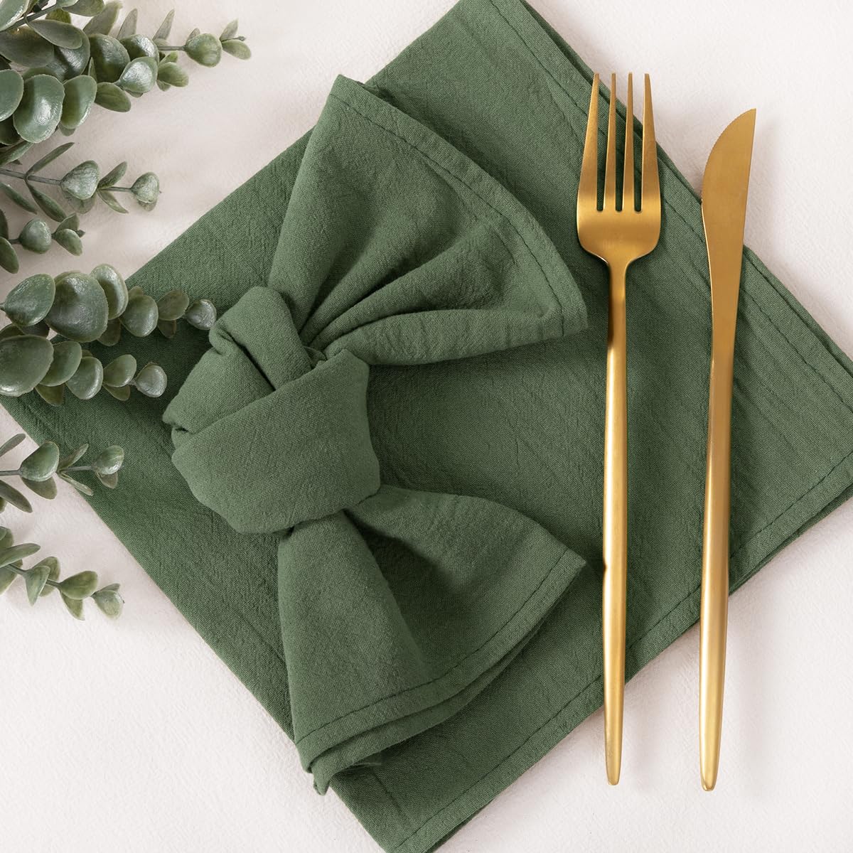 Socomi Cloth Napkins Green Fall Thanksgiving Washable Reusable Bulk Linen Cotton Napkins Set of 4 17"x17" for Wedding Party Bridal Baby Shower Birthday Dining Table Decorations