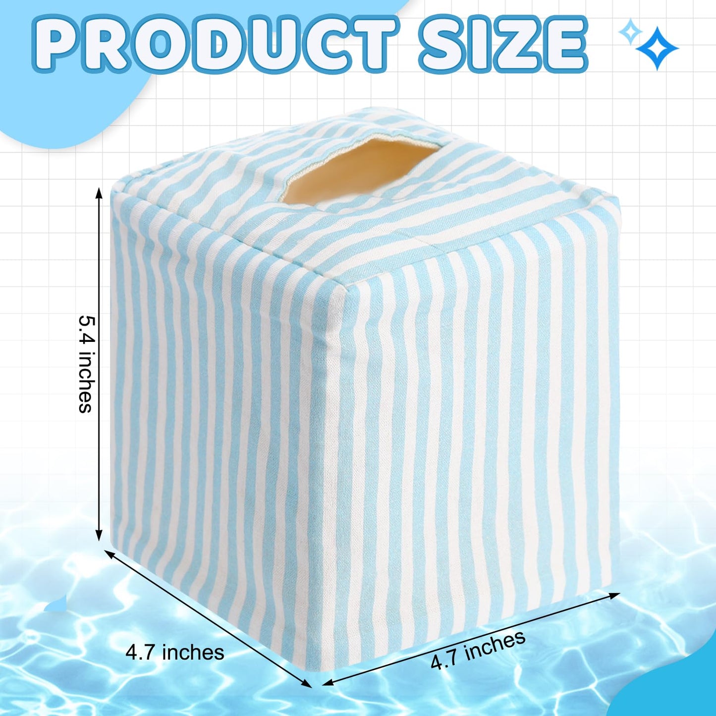 Potchen Coastal Tissue Box Cover Light Blue and White Stripe Tissue Box Cover Decorative Cotton Square Napkin Holder for Home Bedroom Living Room Bathroom Office Kitchen