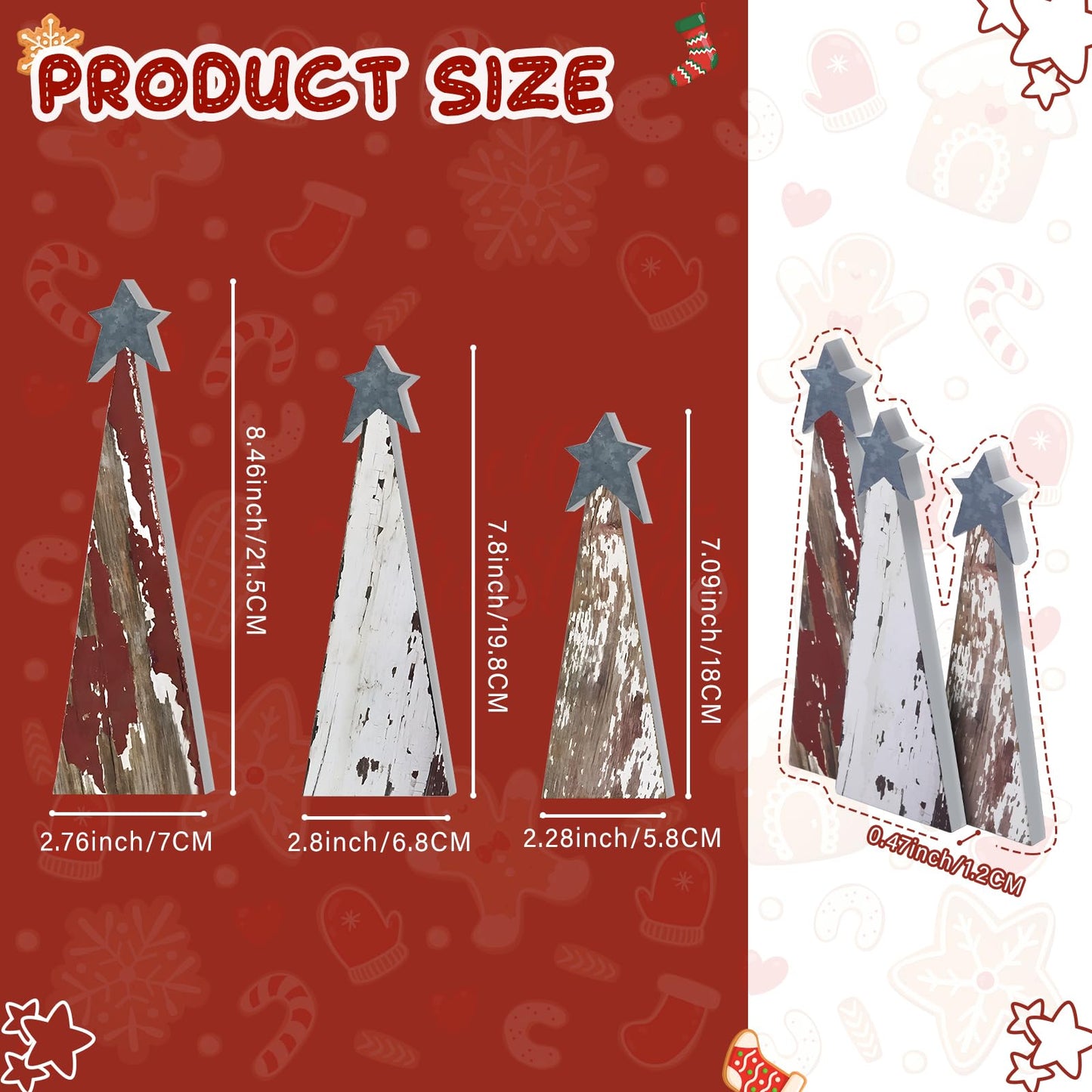 Soaoo 3 Pcs Rustic Christmas Tree Wooden Table Decorations Farmhouse Small Christmas in July Tabletop Centerpieces with Standing Top Star for Home Shelf Mantel Fireplace Table Party Decor