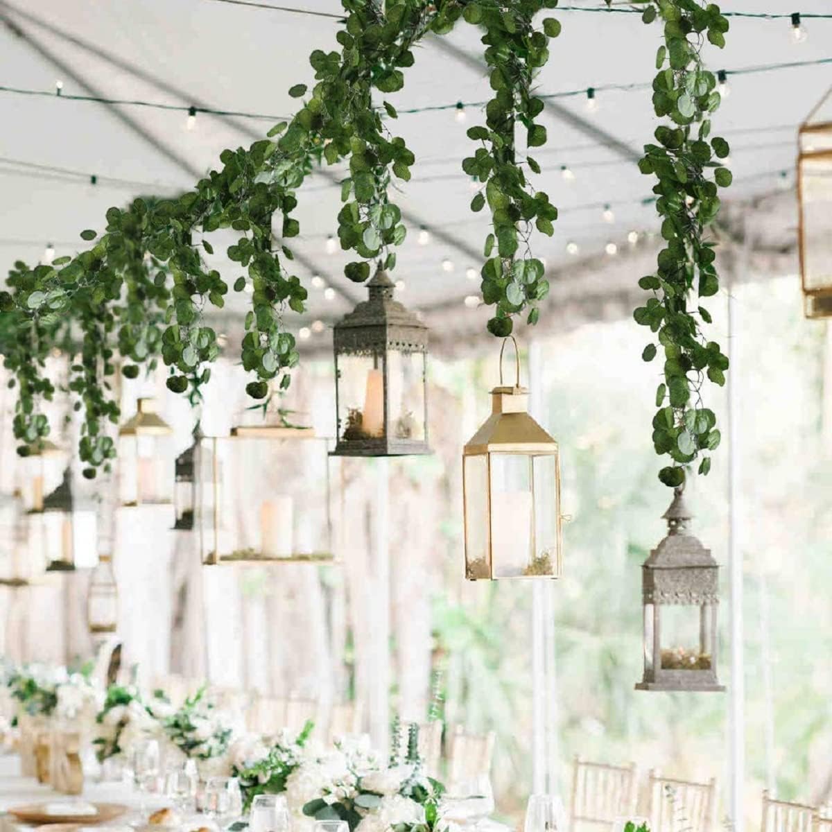 HO2NLE 12 Pack 84Ft Artificial Vines Hanging Greenery Garland Leaves Wall Room Ceiling Decor Fake Vines for Home Kitchen Bedroom Garden Wedding Jungle Party Enchanted Forest Decorations