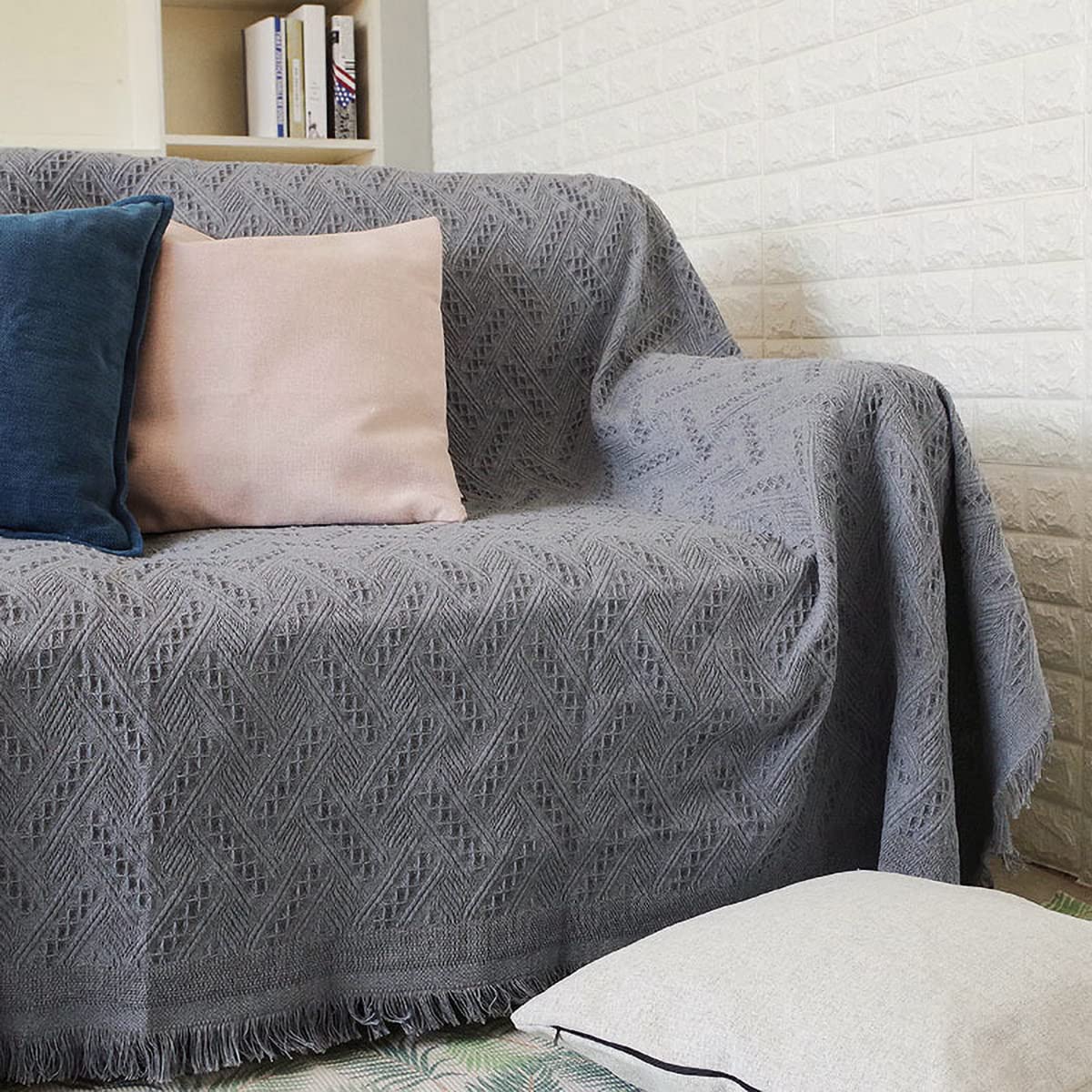 AIVIA Loveseat Cover Sheet Blanket, Cotton Woven Anti Slip Throw Cushion Covers for 2 Seater Couches with Armrest, Living Room Love-Seat Furniture Decor Slipcovers Protector for Dogs Cats