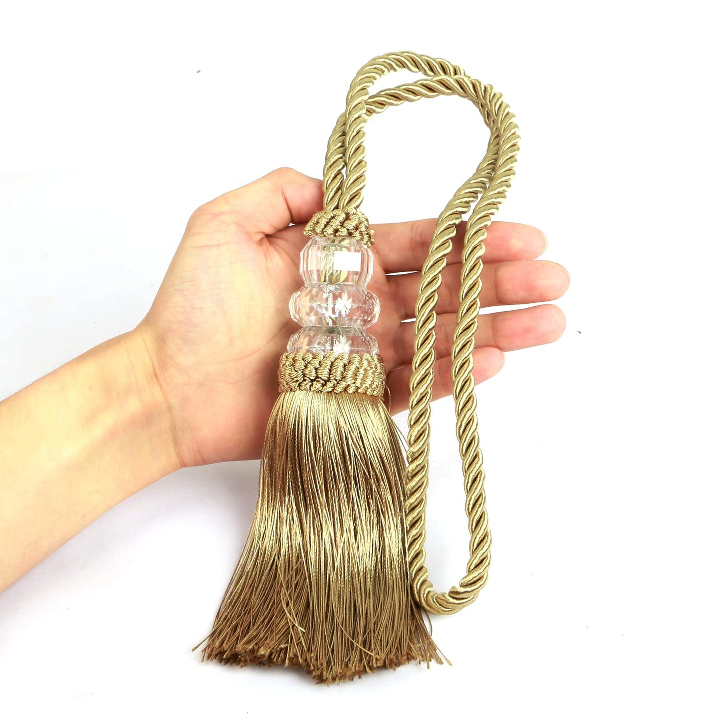HedongHexi Curtain Tiebacks with Tassel, Outdoor Elegant Decorative Curtain Holdback,Modern Rope Window Curtain Ties Backs for Draperies 2 Pack (2, Gold)