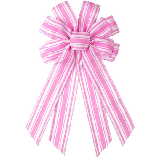 NUVCELKA Pink White Striped Wreath Bow for Front Door, 20x11 Inch Large Premade Girl Baby Shower Bows, Spring Easter Decorate