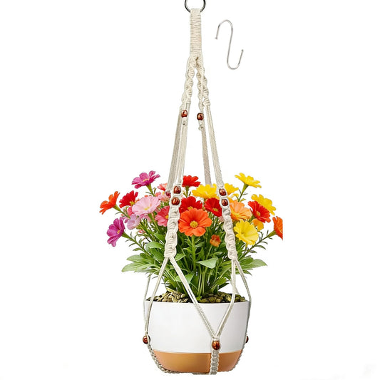 HUIHONGHOME 35 inch Macrame Plant Hanger for 5-10 Pot Indoor wall Window Boho Long Crochet White Rope Hanging Planters for Plant Holder Outdoor (Ivory2)