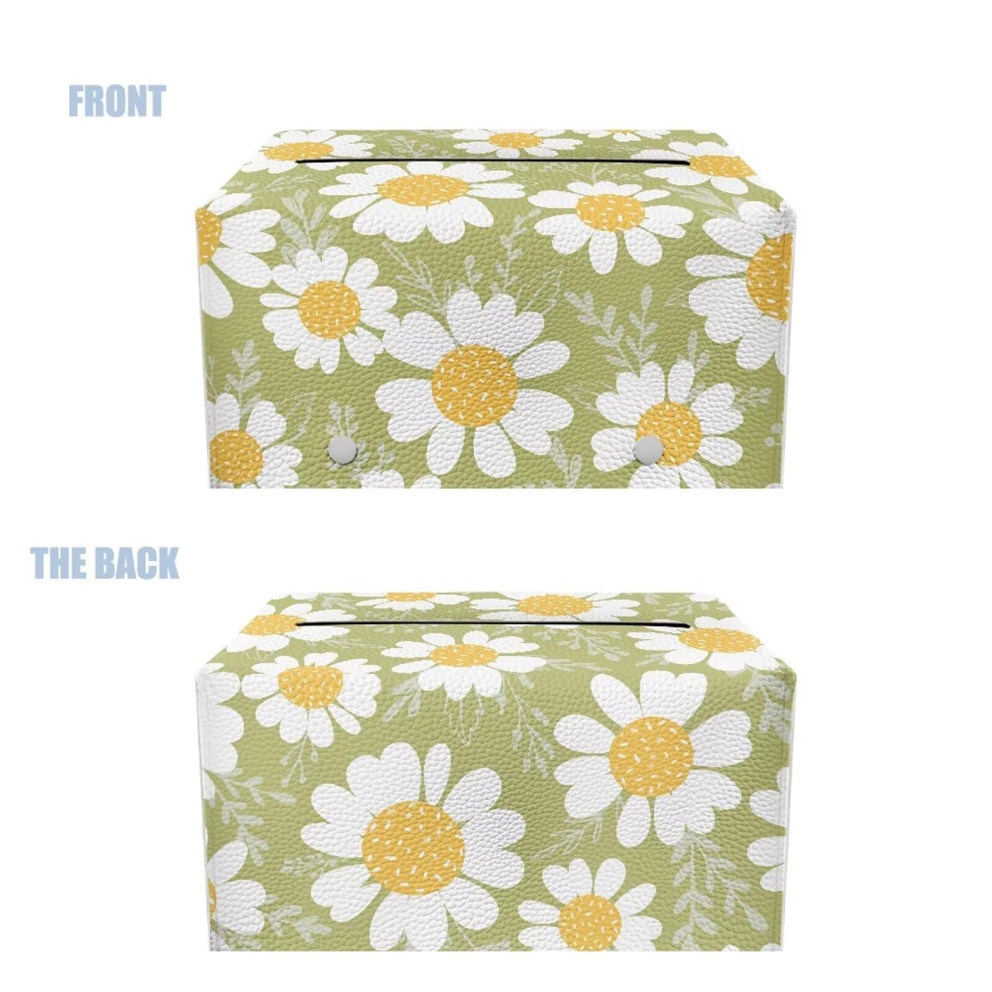 PJHEQOXE Flowers Pattern Tissue Box Cover Custom Tissue Box Cover Magic Sticker Pu Tissue Box Cover Rectangular for Home Coffee Table Decor Room Office Decor 9.7 x 5.2 X 5.12 Inch （Green）