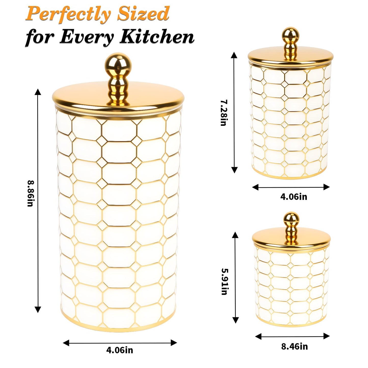 BigKing 3 Piece Plastic Canister Set for the Kitchen Counter - Sugar and Flour Containers with Airtight Lids for Countertops, Coffee and Tea Storage, Farmhouse Decor (Flat Lid)