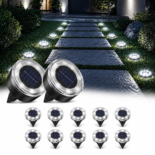 vighep Mini Solar Ground Lights, 12 Pack 2.2 Inch Solar Lights Outdoor Waterproof, Mow‑Over Safe, Upgraded LED Flat Landscape Lighting for Outside Pathway Garden Patio Yard Driveway,Cold White