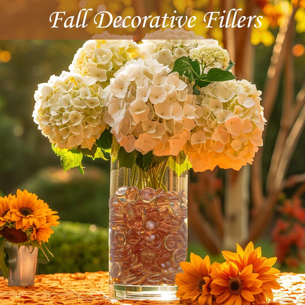 HappyFiller 630 Pcs Home Decoration Wedding Centerpieces Champagne Acrylic Flat Marbles Fake Gemstones for Table Scatter,Vase Fillers,Floral,Party Decor,Candle Holder Gems Beads