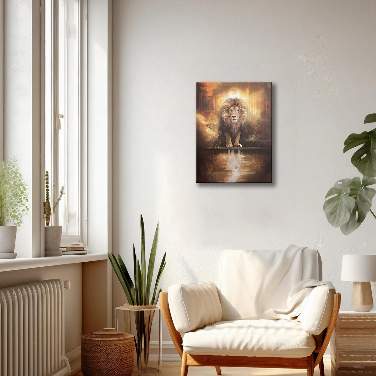 Framed Animal Print Majestic Lion Canvas Wall Art Spiritual Jungle Poster Inspirational Christian Painting Nature Wildlife Gallery Wrap Print for Home Decor 12x16 Inch Ready to Hang