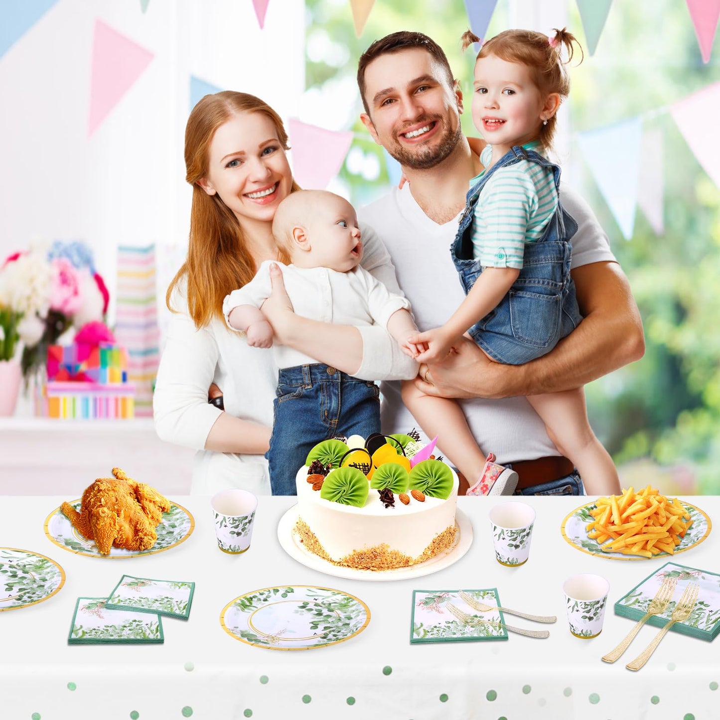 Etsutomy Sage Green Party Decoration, 126PCS Sage-Green Plates and Napkins Party Supplies, Spring Greenery Eucalyptus Leaves Disposable Dinnerware Decor for Wedding Birthday Baby Shower