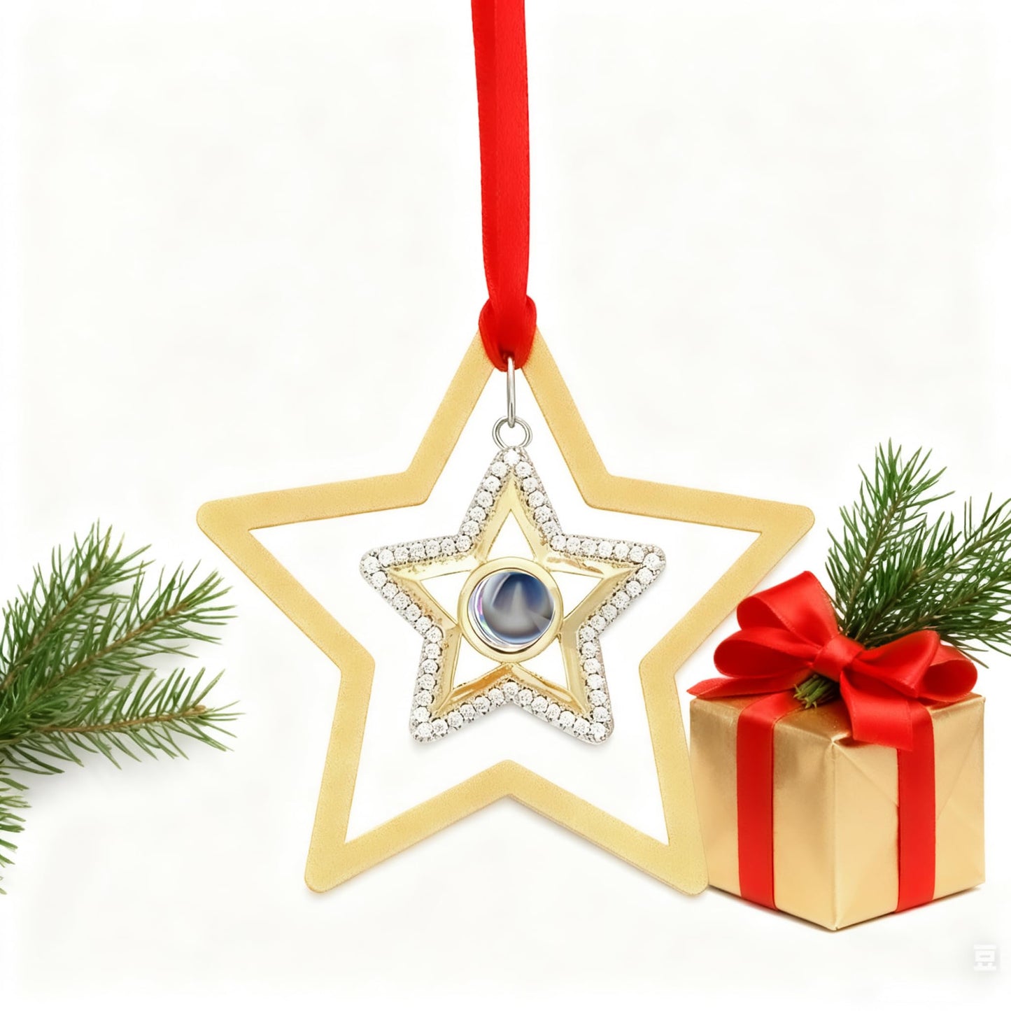 Set of 3 Christmas Hanging Ornaments - Silver Snowflake Star Pawprint Christmas Tree Decor for Xmas Tree Gift Decorative Hanging Ornaments Hanging Pendants (3, Golden Star)