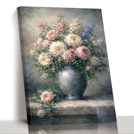 Anasyoi Romantic Floral Canvas Wall Art, Flower Vase Room Decor, Cottagecore Wall Artwork for Living Room Bedroom Bathroom 12x16in