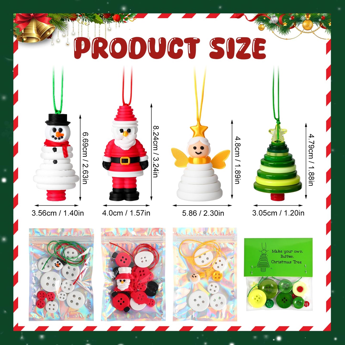 Button Christmas Tree Ornament Kits, DIY Christmas Button Ornament Making Set,Fun Christmas Buttons Crafts Making Set,Tree Hanging Decorations(2PCS-B)