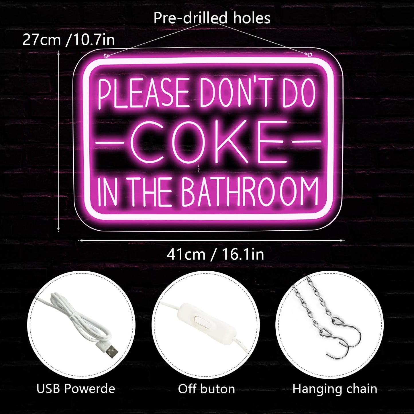 qbanziou Please Don’t Do Coke in the Bathroom Neon Sign for Wall Art，Led Neon Light Decoration of Bathrooms in Bars and Clubs，Restroom、funny bathroom decor，Gifts for Teen Boys