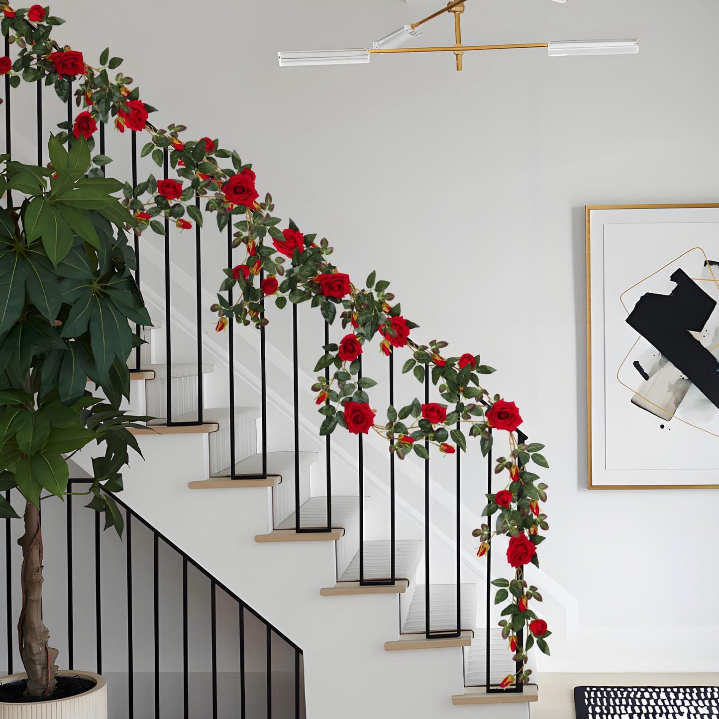 RECUTMS 6FT Artificial Red Rose Garland Fake Rose Ivy Vine with Greenery Foliage Hanging Flower Vine for Wedding Arch, Table, Home, Garden, Birthday, Valentine’s Day Party Decoration (Red)