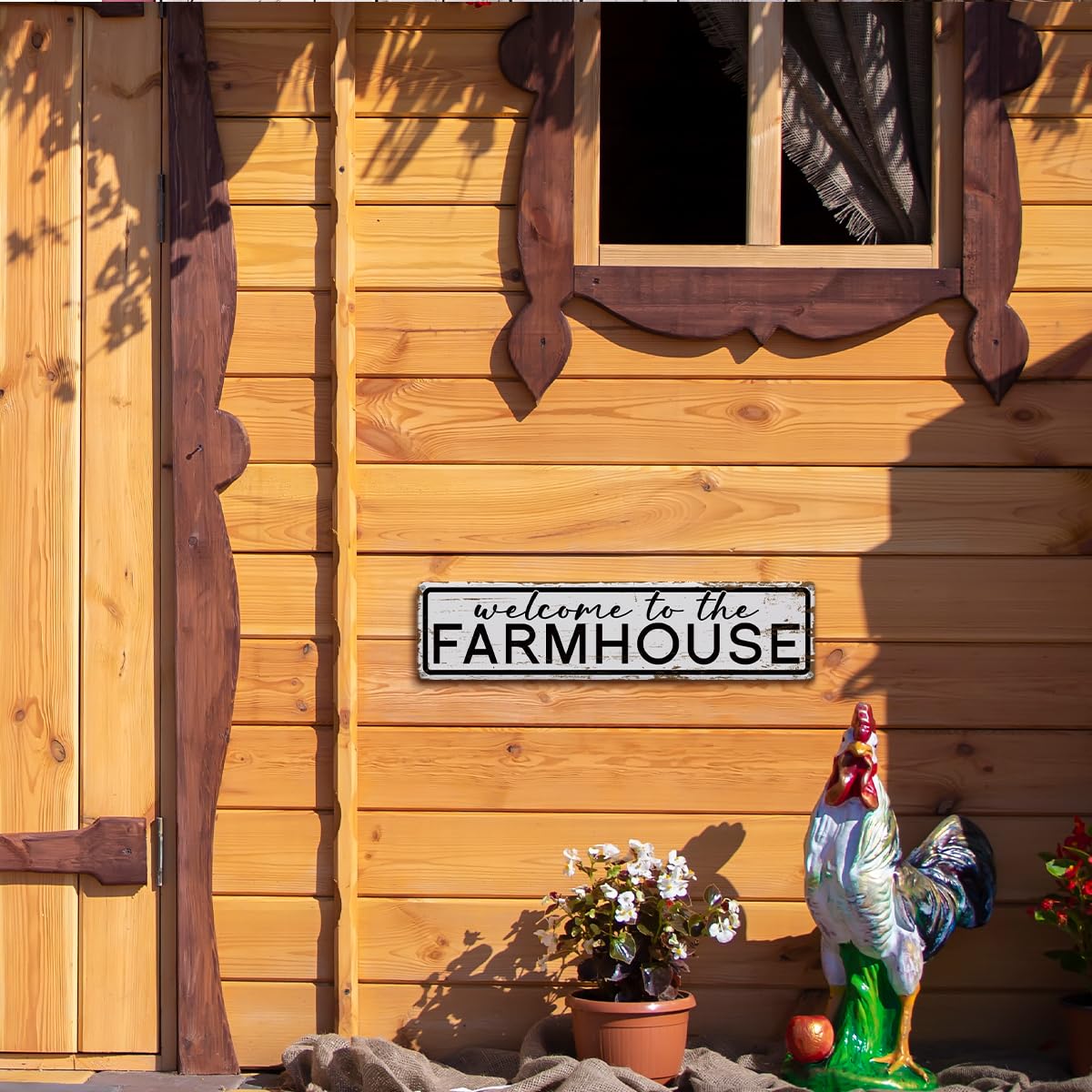 Rustic Farmhouse Sign, Metal Signs, Welcome to the Farmhouse, Retro Metal Tin Signs, Welcome Sign for Front Door Porch Decor, Farm Decor 15.8x4 Inch