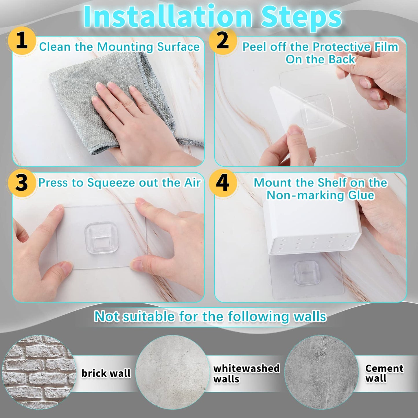 Suclain 2 Pcs Wall Mounted Organizer Non-Drilling Adhesive Floating Shelf White Wall Bin Organizer Hanging Storage Containers for Bedroom Bathroom Kitchen Office