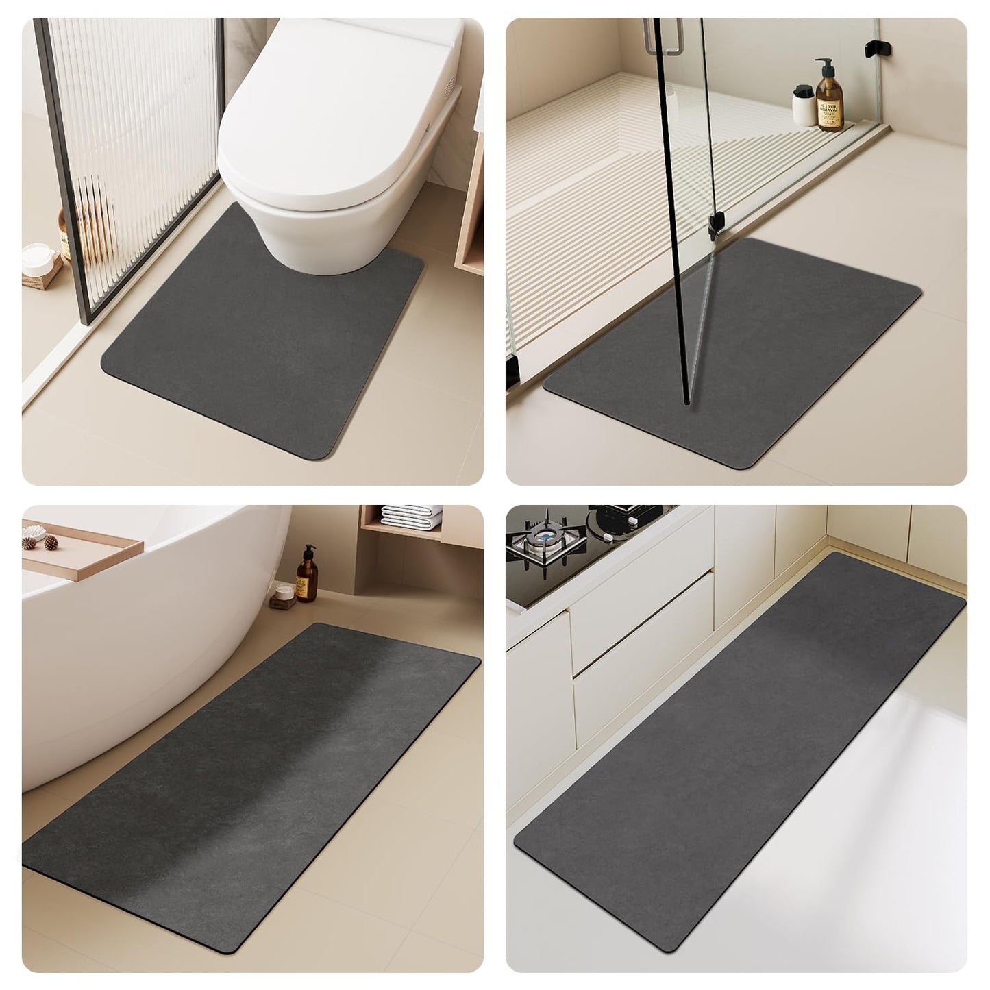 TYUU Bath Mat, Bathroom Rugs Non Slip Washable Thin Absorbent Quick Dry Bath Mat Fits Under Door Bathroom Floor Mat Perfect for Bath, Shower, or Sink 16"x24" Dark Grey