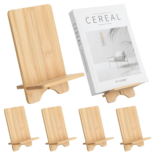 Memorywuu 4 Pcs Bamboo Book Stand for Display Book Holder Easel Stand Collector Display Back to School Gift for Home Office Album Cd Magazine Comic Postcard Picture Artworks
