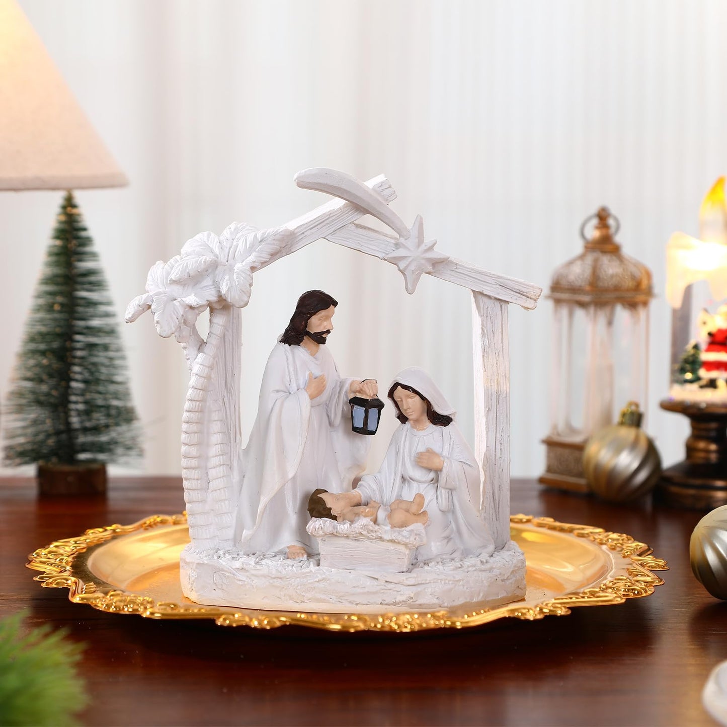 Alupssuc Nativity Set for Christmas Indoor Nativity Scene Decoration, Sculpted Hand Painted Nativity Figurines Scene with Manger, Nativity Figures Sets for Indoor Tabletop Decorations, White