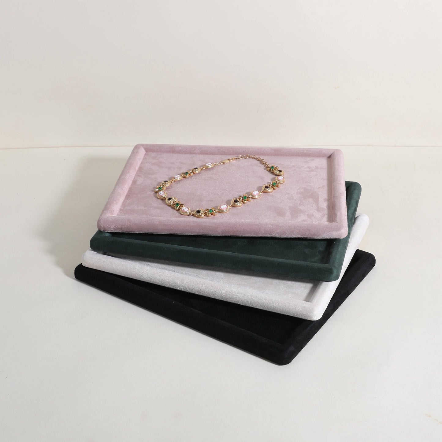 GemeShou Gemehou velvet Jewerly display tray, Top Microfiber Jewelry storage organizer plate, Empty Jewelry showcase tray for Necklace Bracelet Ring Earring Watch (Pink-Medium, 11.8 x 8.7 in)