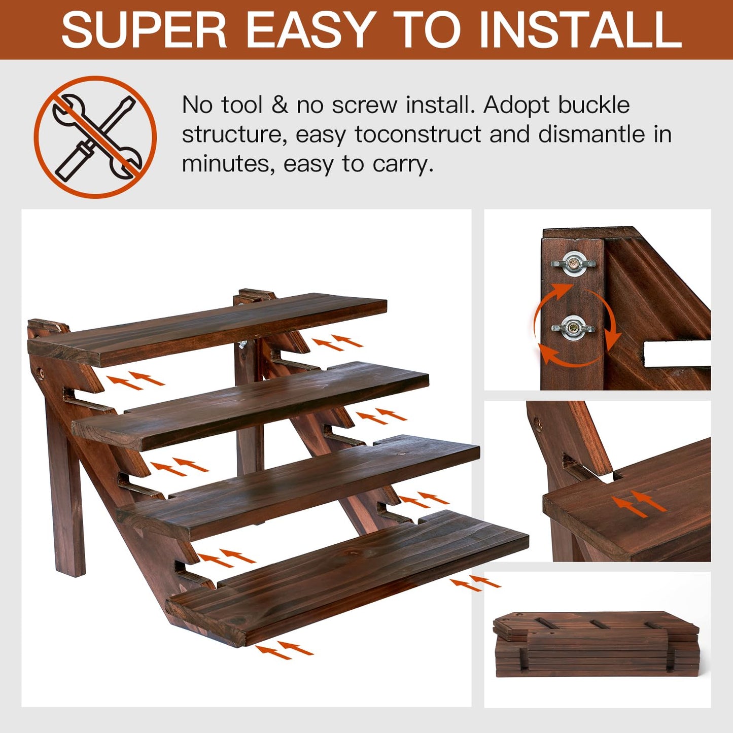 DAOYOUSKY Wooden Rustic Cupcake Stand for 24 Cupcakes, Stepped Wood Display Stand for Weddings, Tiered Party Table Display Riser for Food , Dessert, Cookie, Decor, Craft Show, Brown